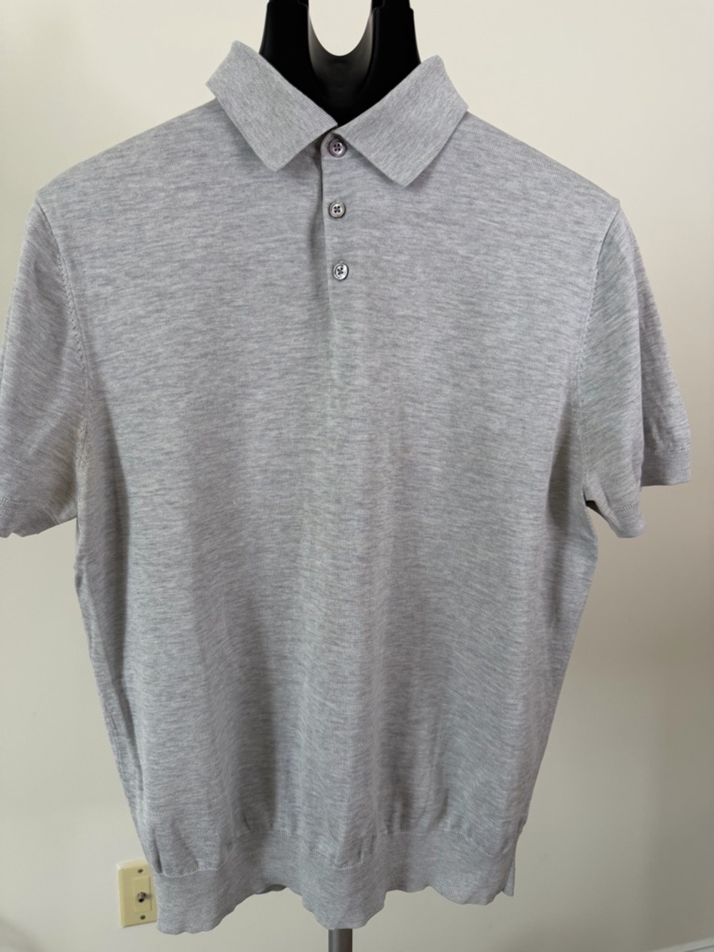 Suitsupply Cotton Silk Light Gray Short-Sleeve Polo